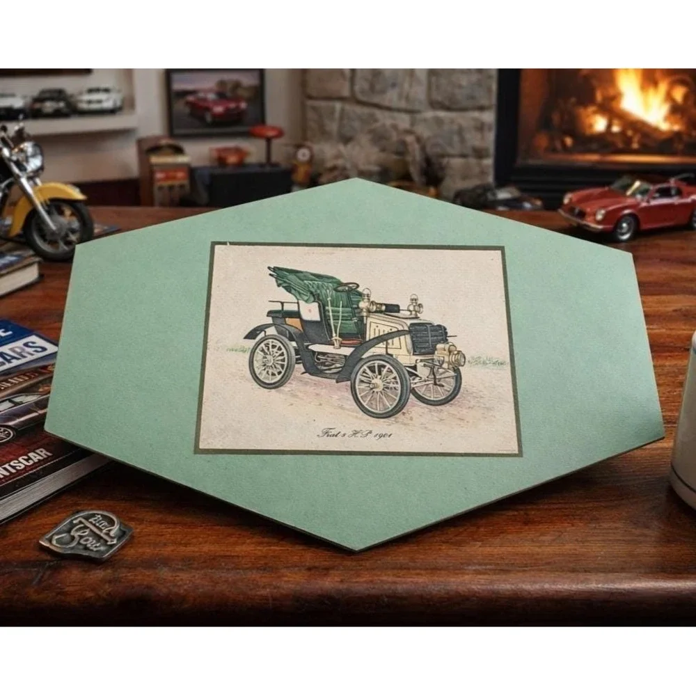 Vintage Fiat 8 HP 1901 Car Plaque | Early Automobile Art | 11.5 x 8